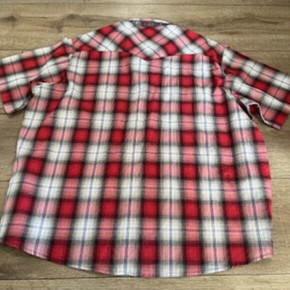 Wrangler Shirt Pearl Snap Plaid Button Up Men's Size XXL Short Sleeve Red & Gray - Picture 5 of 8